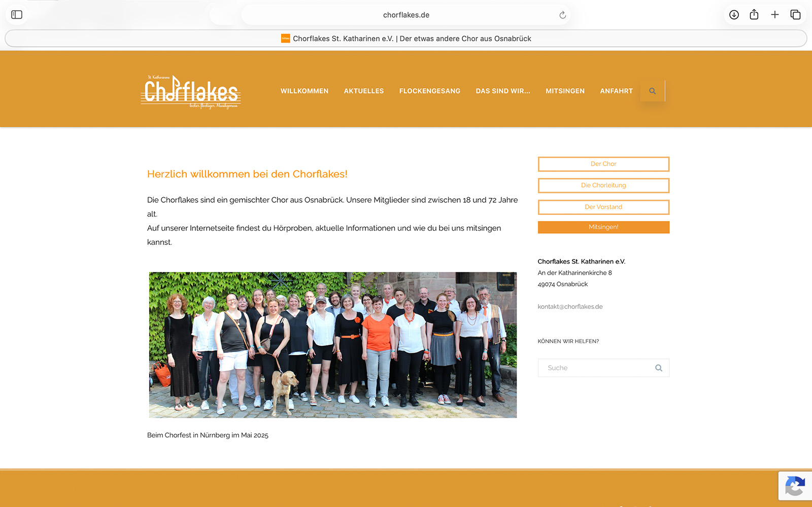 Chorflakes-Website nach dem Relaunch